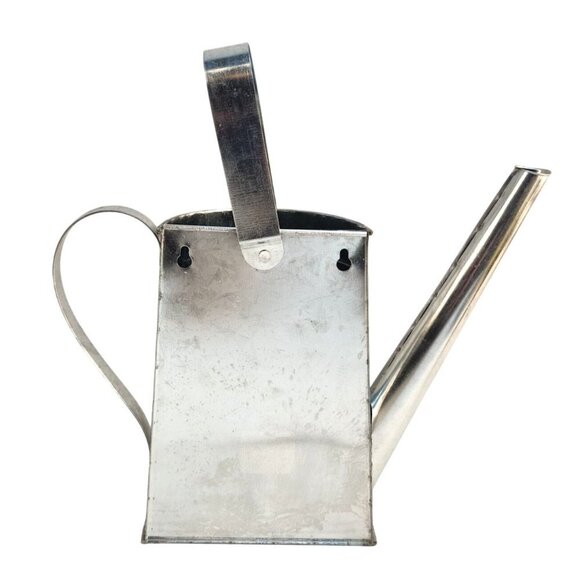 Silver Tin Watering Can With Long Spout & Movable Handle Wall Vase Country Gard - Picture 3 of 13